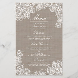 Menu Dinner Burlap en Lace Wedding