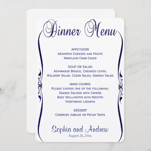 Menu Dinner | Elegant Blue (Voorkant / Achterkant)
