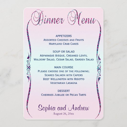 Menu Dinner | Elegant Pastel Glitter (Voorkant)