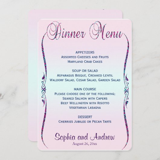 Menu Dinner | Elegant Pastel Glitter (Voorkant / Achterkant)