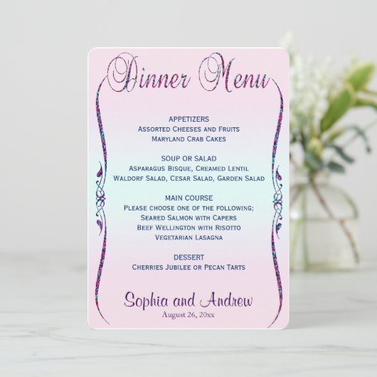 Menu Dinner | Elegant Pastel Glitter (Staand voorkant)