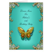 Menu Dinner Kaart Gold Blauwgroen Blue Butterfly (Voorkant)