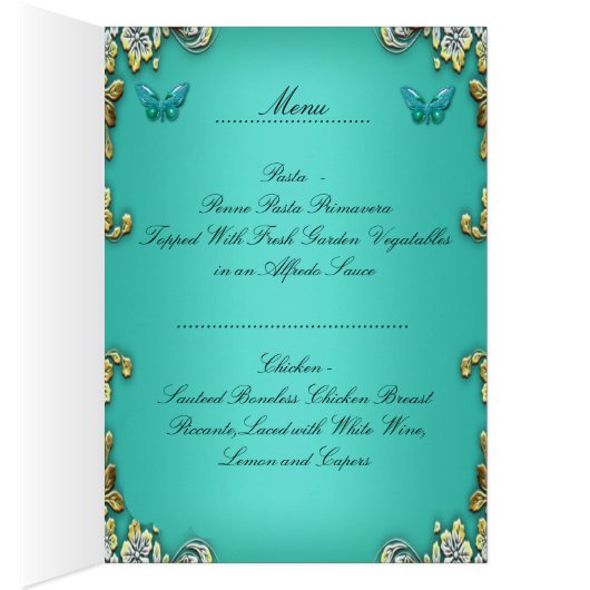 Menu Dinner Kaart Gold Blauwgroen Blue Butterfly (Binnen (Rechts))