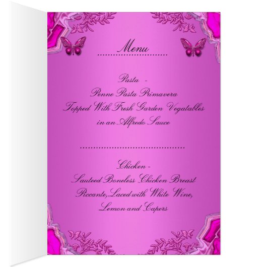 Menu Dinner Kaart Pink Butterfly Floral (Binnen (Rechts))