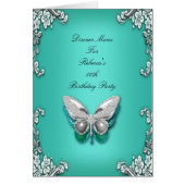 Menu Dinner Kaart Silver Blauwgroen Blue Butterfly (Voorkant)