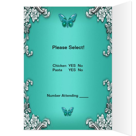 Menu Dinner Kaart Silver Blauwgroen Blue Butterfly (Binnen (Links))