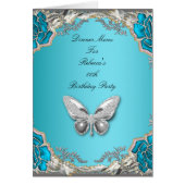 Menu Dinner Kaart Silver Blue Butterfly (Voorkant)