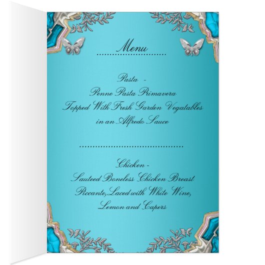 Menu Dinner Kaart Silver Blue Butterfly (Binnen (Rechts))