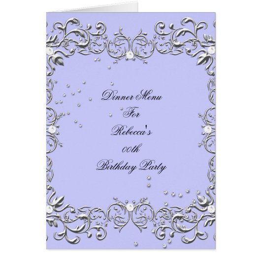 Menu Dinner Kaart Silver Blue Diamond (Voorkant)