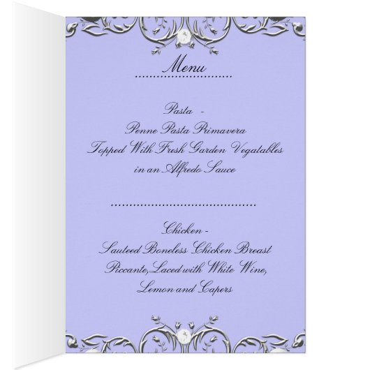 Menu Dinner Kaart Silver Blue Diamond (Binnen (Rechts))