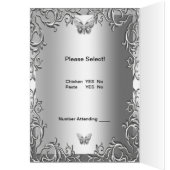 Menu Dinner Kaart Silver Grey Butterfly Floral (Binnen (Links))