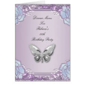Menu Dinner Kaart Silver Lila Mauve Butterfly (Voorkant)