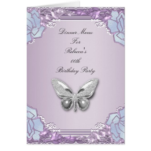 Menu Dinner Kaart Silver Lila Mauve Butterfly (Voorkant)
