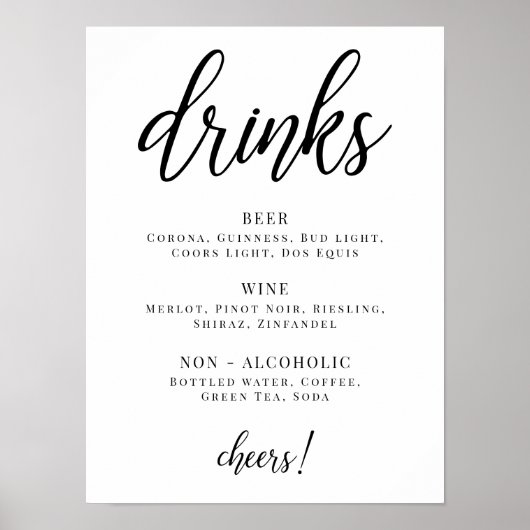 Menu Drink zwart-wit Poster (Voorkant)