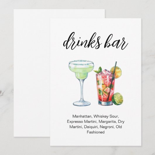 Menu Drinks Aquarela, Signature drinks Kaart (Voorkant / Achterkant)