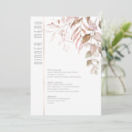 Menu Droge oliage Wedding V2 Blush Pink ID817 (Staand voorkant)