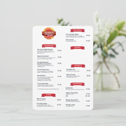 Menu "Drumpf's Diner" (Staand voorkant)