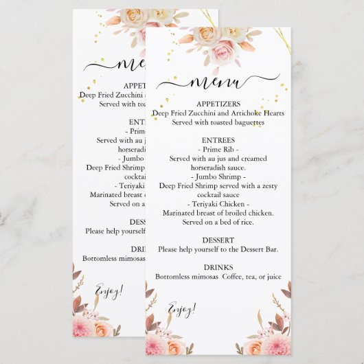 Menu Dual Dahlia en Rozen Weddenschappen (Voorkant / Achterkant)