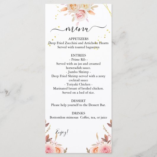 Menu Dual Dahlia en Rozen Weddenschappen (Voorkant)