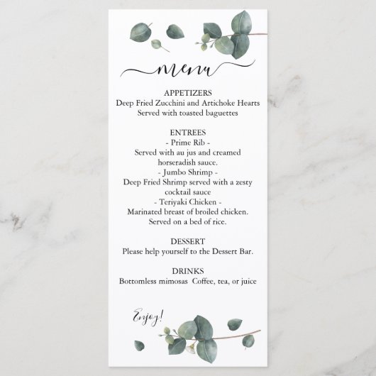 Menu Dual Eucalyptus Greenery Wedding (Achterkant)
