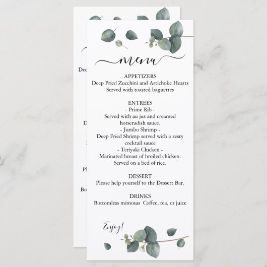 Menu Dual Eucalyptus Greenery Wedding