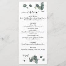 Menu Dual Eucalyptus Greenery Wedding