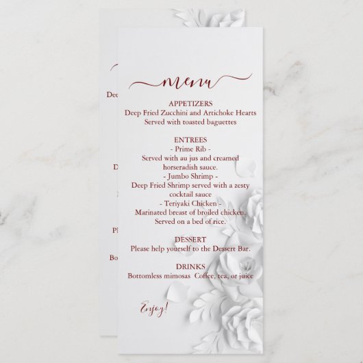 Menu Dual Floral Rozen Wedding (Voorkant / Achterkant)