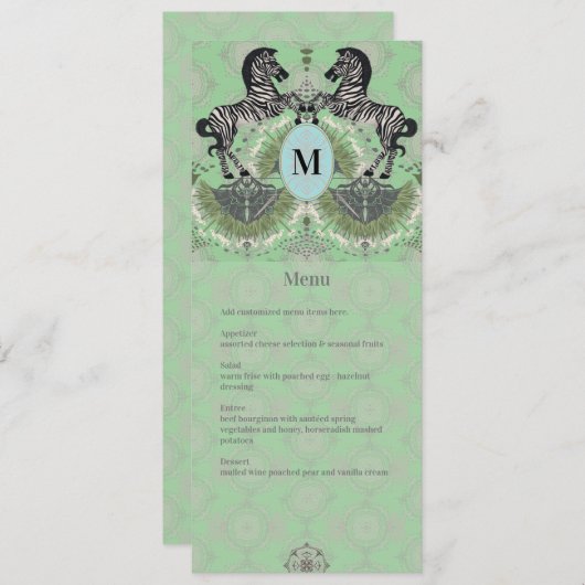 Menu Dueling Zebra-monogram (Voorkant / Achterkant)