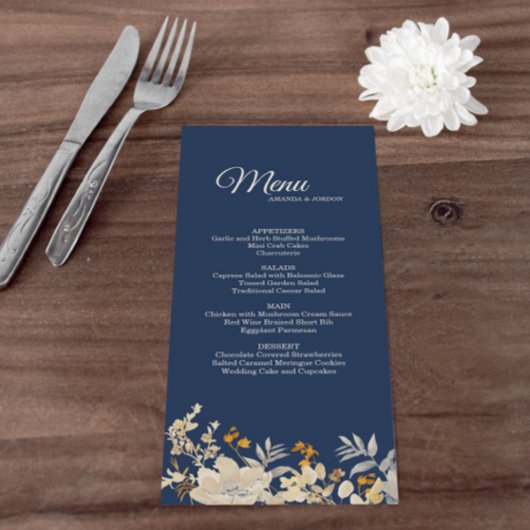 Menu Dusty Blue Autumn Boho Wedding