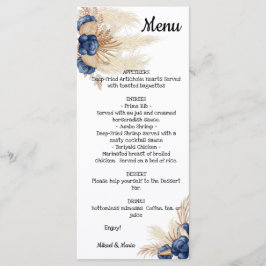 Menu Dusty Blue en Pampas Floral Vrijgezellenfeest