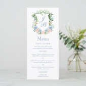 Menu Dusty Blue Floral Crest Wedding (Staand voorkant)