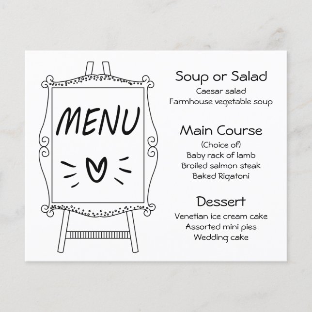 Menu Easel Sign Black and White Wedparty (Voorkant)