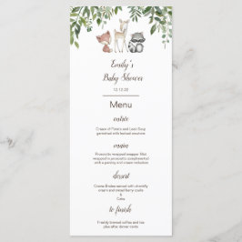 Menu Editable, Baby shower Woodland