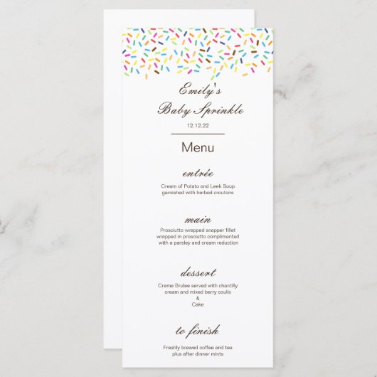 Menu Editable, Menu Sprinkle Party, Ice Cream (Voorkant / Achterkant)