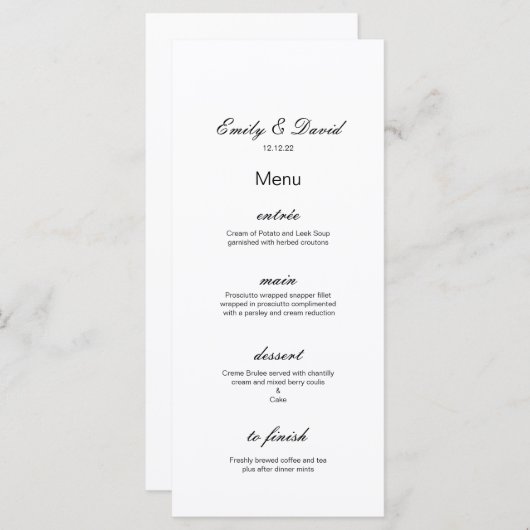 Menu Editable, Wedding Menu, Baby shower, Bridal (Voorkant / Achterkant)