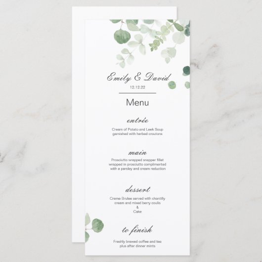 Menu Editable, Wedding Menu, Baby shower, Bridal (Voorkant / Achterkant)