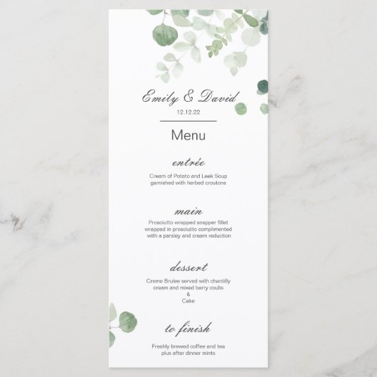Menu Editable, Wedding Menu, Baby shower, Bridal (Voorkant)