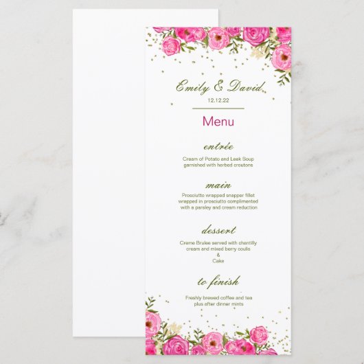 Menu Editable, Wedding Menu, Baby shower, Bridal (Voorkant / Achterkant)