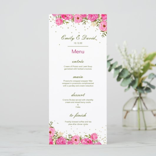 Menu Editable, Wedding Menu, Baby shower, Bridal (Staand voorkant)