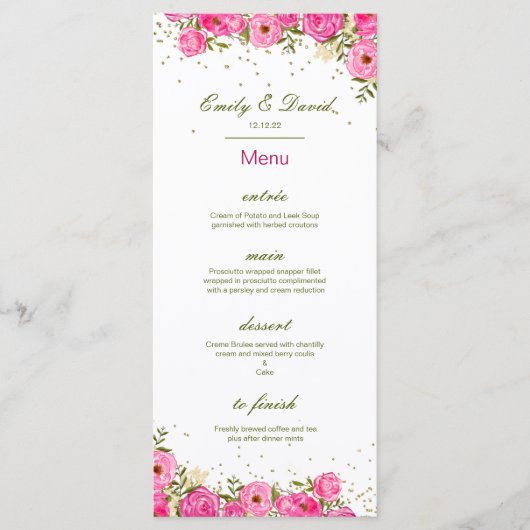 Menu Editable, Wedding Menu, Baby shower, Bridal (Voorkant)