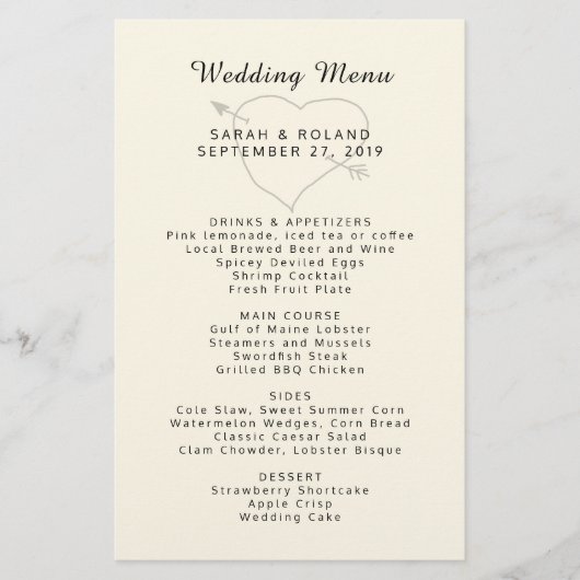 Menu Eenvoudig huwelijk harden in Pijl-aangepaste (Voorkant)