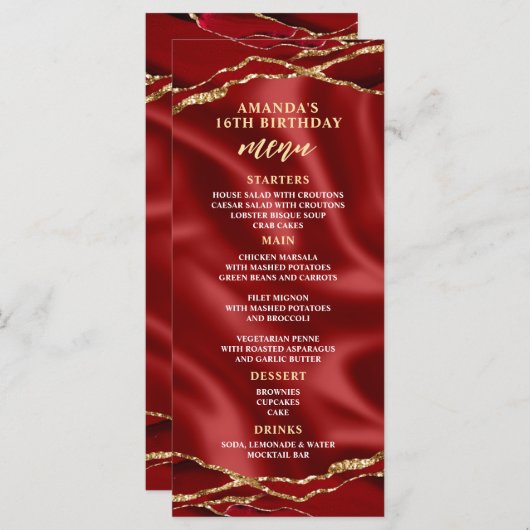 Menu Elegant Agate Red en Gold (Voorkant / Achterkant)