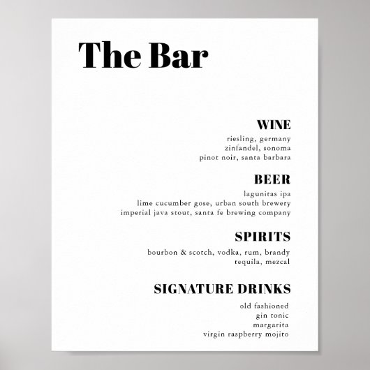 Menu Elegant and trendy Wedding Drinken Bar Poster (Voorkant)