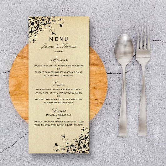 Menu Elegant Antiek Swirls Wedding