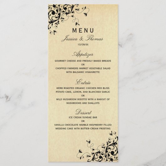 Menu Elegant Antiek Swirls Wedding (Voorkant)