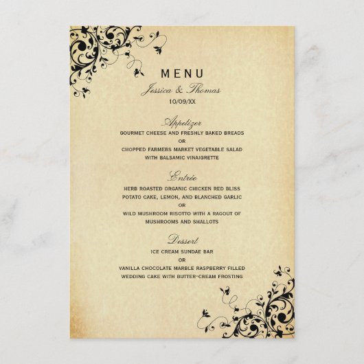Menu Elegant Antiek Swirls Wedding (Voorkant)