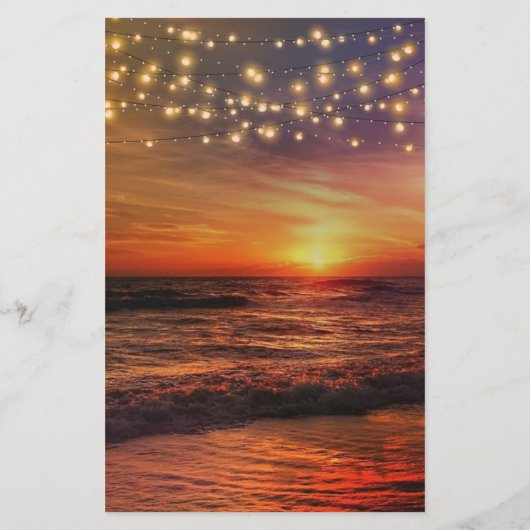 Menu Elegant Beach String Lights Summer Wedding (Achterkant)