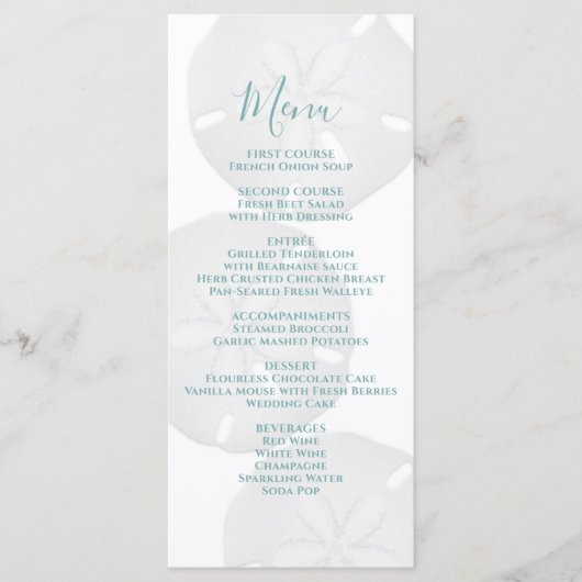Menu Elegant Beach Waterverf Sand Dollar Weddensch (Voorkant)