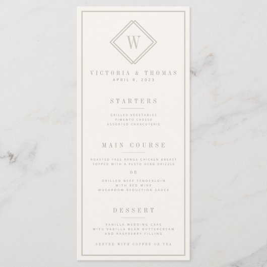 Menu Elegant Beige Minimalist Wedding (Voorkant)