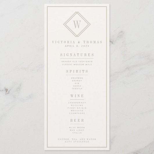 Menu Elegant Beige Minimalist Wedding Bar (Voorkant)